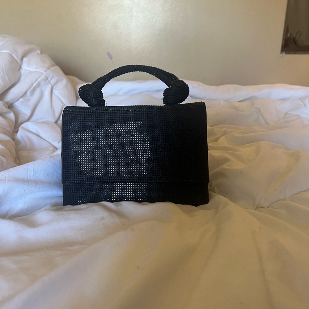 Zara Black Crystal-Embellished Top Handle Clutch